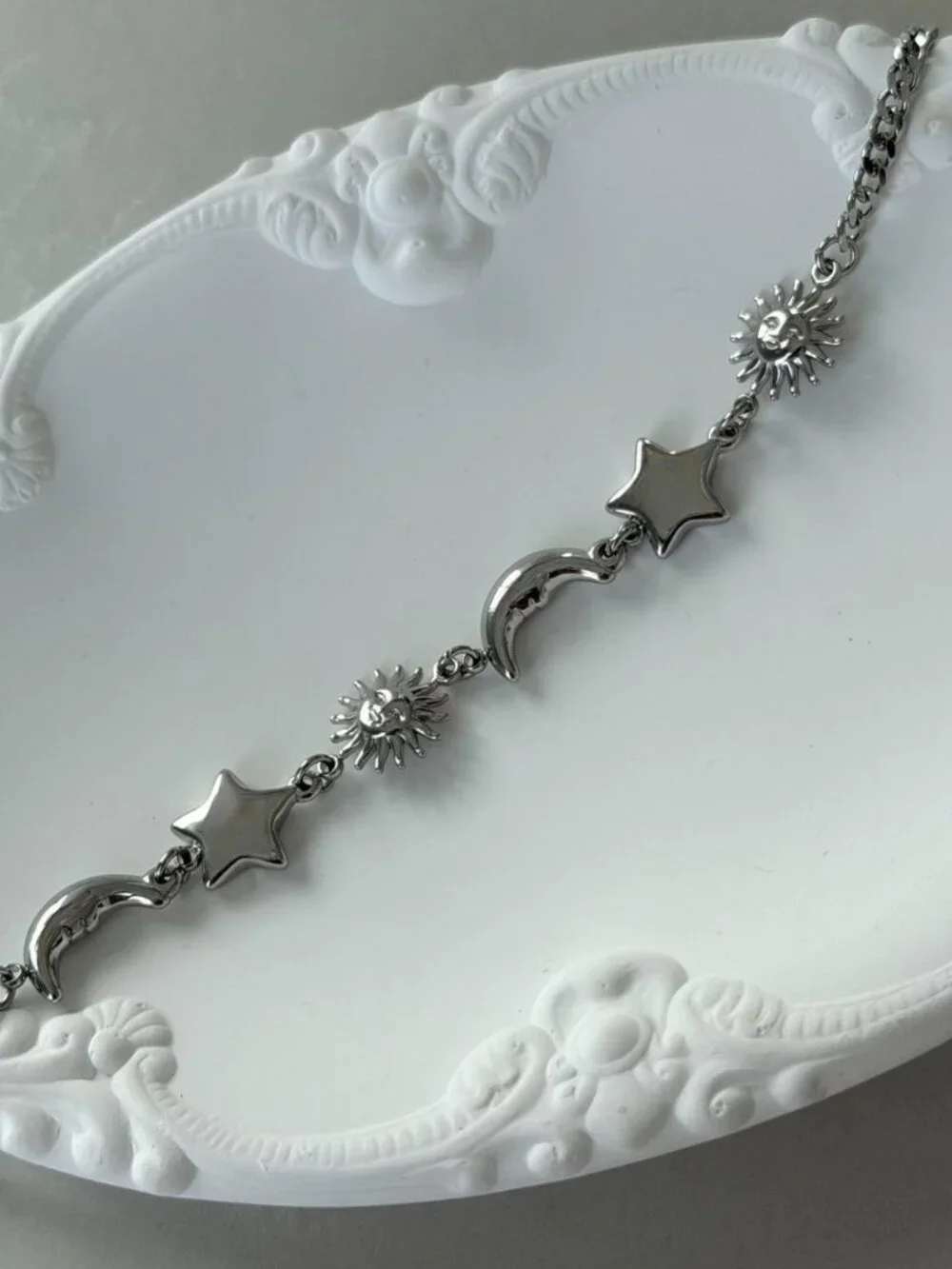 Sku0631 Silver bracelet, moon sun, star stainless steel Stainless steel+gift bag